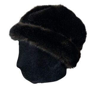 Faux Fur Trimmed Satin Hat Winter Warm luxury mob wife old money vintage brown